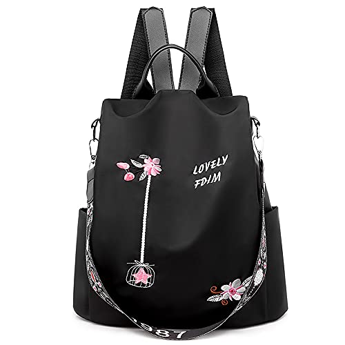 DORRISO Mochila de Mujer Lindo Nylon Bolso Anti-Robo Bolsa de Viaje Bolsa Gran Capacidad Ligera Vacaciones Bolsas de Hombro Backpack Mochila de Señoras Negro