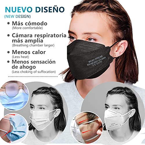 DOUBLE M Mascarillas FFP2 NR Certificación CE 0370 Uso No Médico 3, 5, 10, 20, 50 o 100 pcs, filtración ≥ 95%, comoda ligera, Filtro Multicapa, Uso Personal, Mascarillas Facial Protección