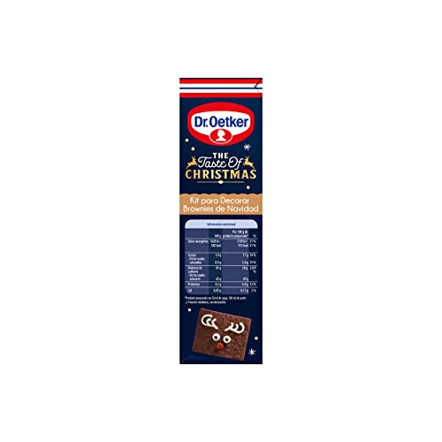 Dr. Oetker Kit Brownies Navidad. Incluye Preparado Para Brownies, Molde, Ojos De Azúcar, Grajeas Al Cacao Y Lápices Pasteleros Blanco Y Verde