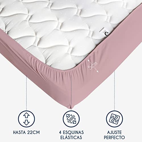 Dreamzie - Sabana Bajera 150 x 190/200 cm 100% Poliéster Microfibra - Rosado - Oeko Tex Sin Producto Químico (Garantía 2 Años) - Suave Piel de Melocotón con Elástico Total