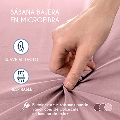 Dreamzie - Sabana Bajera 150 x 190/200 cm 100% Poliéster Microfibra - Rosado - Oeko Tex Sin Producto Químico (Garantía 2 Años) - Suave Piel de Melocotón con Elástico Total