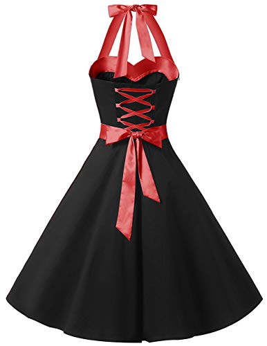 Dresstells® Halter 50s Rockabilly Polka Dots Audrey Dress Retro Cocktail Dress Black 2XL