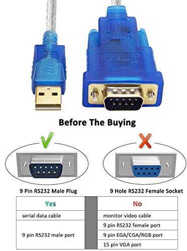 DTech Cable adaptador de puerto serie RS232 DB9 con chipset FTDI compatible con Windows 10, 8, 7 y Mac Linux (1,2 m)