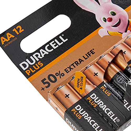 Duracell 328054 - Pack de 12 Pilas alcalinas AA, Color Negro