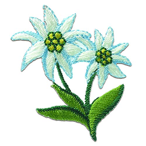 Edelweiss flor niños – verde – 5,3x4cm - Parches termoadhesivos bordados aplique para ropa, tamaño: 5,3 x 4 cm