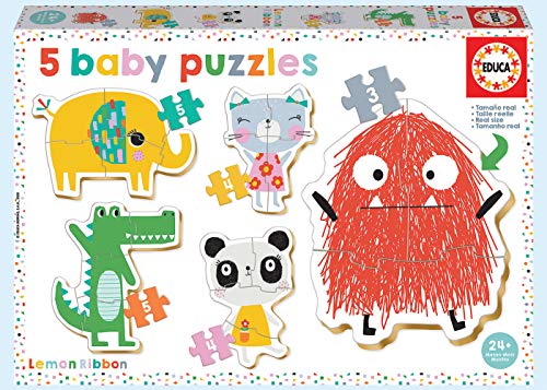 Educa - Baby Puzzles, puzzle infantil Baby Lemon Ribbon, 5 puzzles progresivos de 3 a 5 piezas, a partir de 24 meses (18592)