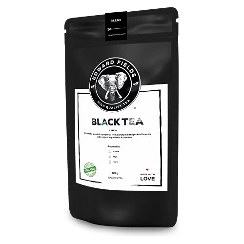 Edward Fields Tea ® - Té negro orgánico a granel con Limón. Té bio recolectado a mano con ingredientes y aromas naturales, 100 gramos, India.