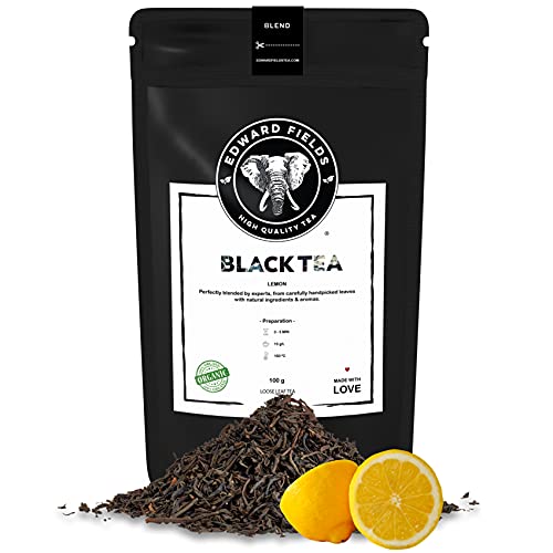 Edward Fields Tea ® - Té negro orgánico a granel con Limón. Té bio recolectado a mano con ingredientes y aromas naturales, 100 gramos, India.