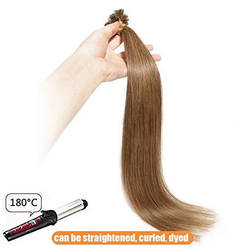 Elailite Extensiones Queratina Pelo Natural 50 Mechas 100% Remy Cabello Humano sin Clip U Tip Keratina 40g 35cm #06 Castaño Claro