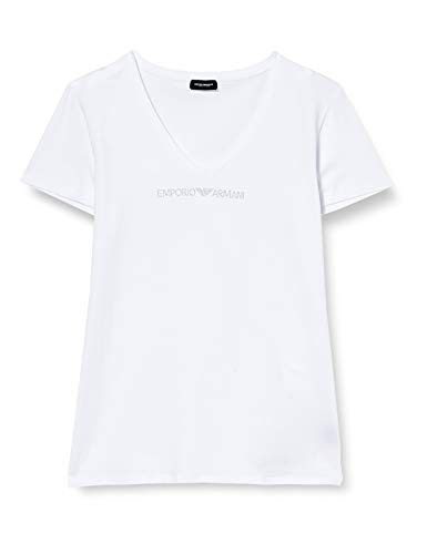 Emporio Armani T-Shirt Camiseta V-Neck Iconic, Mujer, Blanco, S