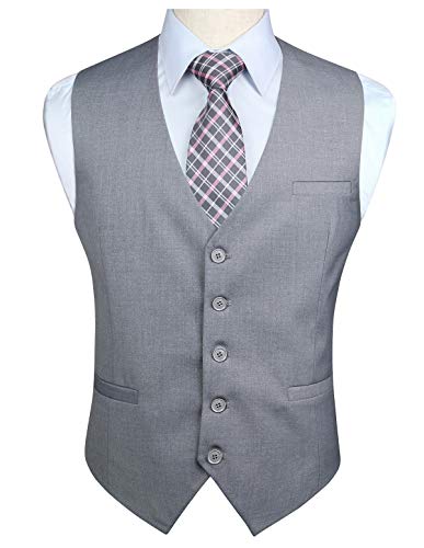 Enlision Chaleco de algodon de boda formal para hombres Chaleco de color solido Gris-1