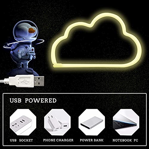 ENUOLI Luz de neón Nube Letrero de neón Nube Blanco cálido Letrero de luz de neón Batería/USB Luz Nocturna de neón Luz de Pared de neón para el Dormitorio de los niños Luz LED Letrero de neón