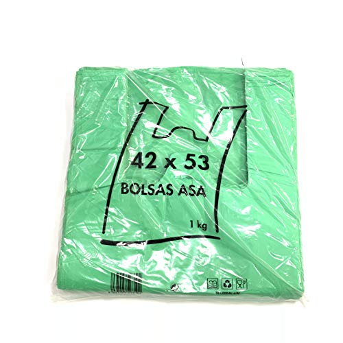 Envio 24h Bolsas de Plastico Asa Camiseta Verde Extra Calidad Doble Fuerte Que Las Blancas 1kg (42 x 53 cm) (1 kg)