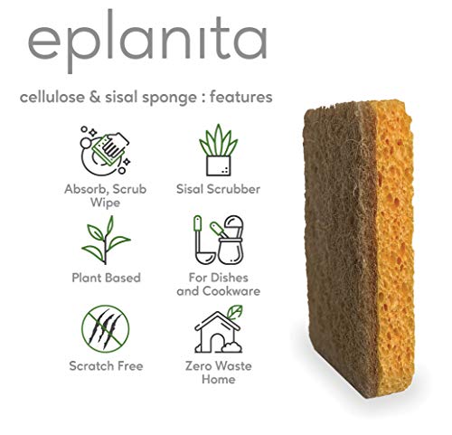 eplanita Esponjas naturales a base de plantas (paquete de 6), antiarañazos, biodegradables ecológicos para cocina y baño