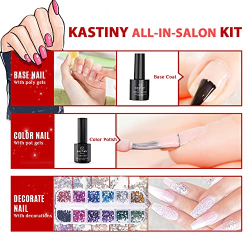 Esmalte Semipermanente de Uñas, Kastiny 10+3Pcs Kit Uñas Semipermanente de Gel Base 2 Top Coat Soak off 72W UV/LED Lámpara, Brillo marrón Rosa Manicura Diseña Kit, Apto Para Principiantes