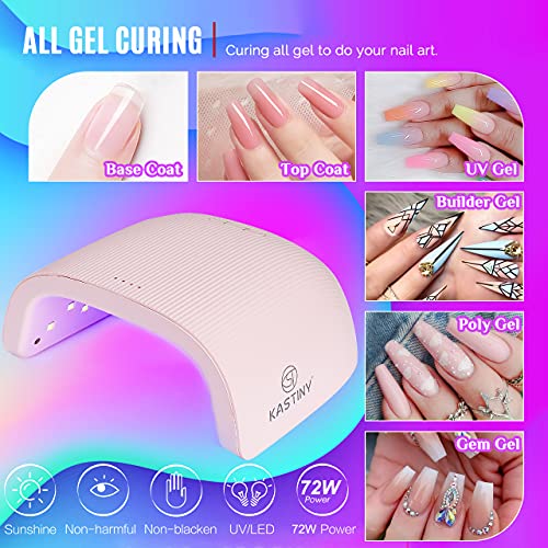 Esmalte Semipermanente de Uñas, Kastiny 10+3Pcs Kit Uñas Semipermanente de Gel Base 2 Top Coat Soak off 72W UV/LED Lámpara, Brillo marrón Rosa Manicura Diseña Kit, Apto Para Principiantes