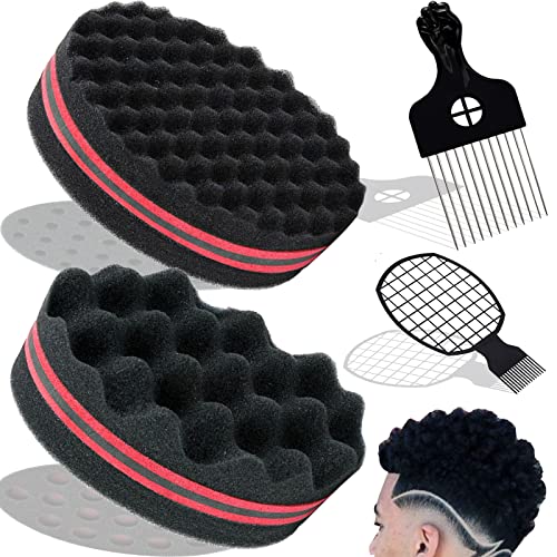 Esponja para Pelo Rizado Afro, Cepillo de Esponja para Cabello y Peine Afro Rizo, Curl Sponge Magic Twist y Twist Comb para Hogar o Peluquería Trenzas y Cabello Rizado de Estilo Africano (B)