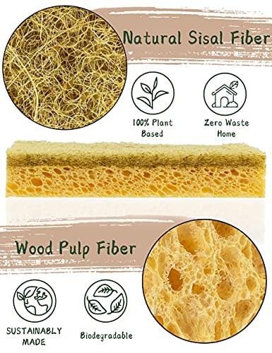 Esponja Sisal Natural Ecológica fregado que no se raya 6, biodegradable y compostable, fibra de sisal y pulpa de madera ecológicas, elimina de manera eficiente la suciedad y la grasa de sus platos.