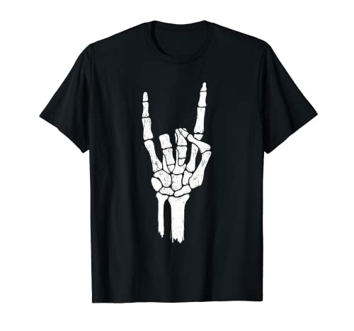 Esqueleto Rock Mano Halloween Camiseta