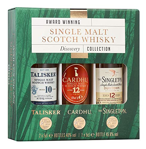 Estuche de regalo whisky escocés puro de malta: Talisker 10, Cardhu 12, Singleton 12 pack 3 botellas x 50 ml - 150 ml