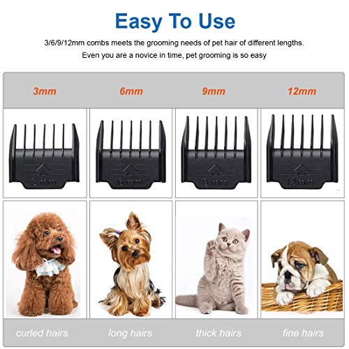 eSynic Cortapelos para Perros y Gato Tijeras Electronicas Afeitadora Eléctrica Profesional con 4 Combs el Cuchillo Fijo de Titanio Previene Las Alergias en la Piel para Mascotas Perros