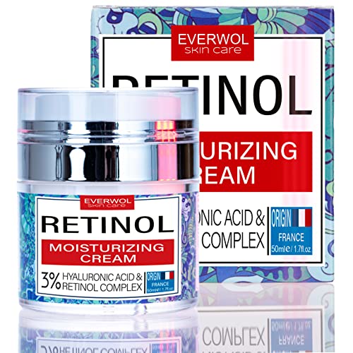 EVERWOL - Crema facial hidratante de Noche/Crema antiarrugas, antimanchas con RETINOL 3%, colágeno, ácido hialurónico/Cuidado antiedad con efecto aclarante/vitamina C / 50 ml