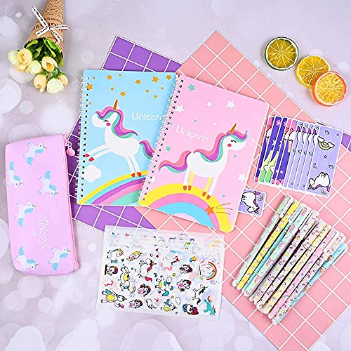 Faburo 40Pz Bolígrafo Regalos de Unicornio para Niñas, Estuche Escolar y Cuadernos de Unicornio y Pegatina de Papelería para el Colegio y La Oficina Regalo de Cumpleaños