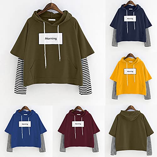 FACAIAFALO Sudadera con Capucha para Mujer,Sudaderas Adolescentes Chica de Raya Manga Larga Moda Casual Sudadera de Impresión Alfabética Pullover Tops Blusa Mejor Venta Superior