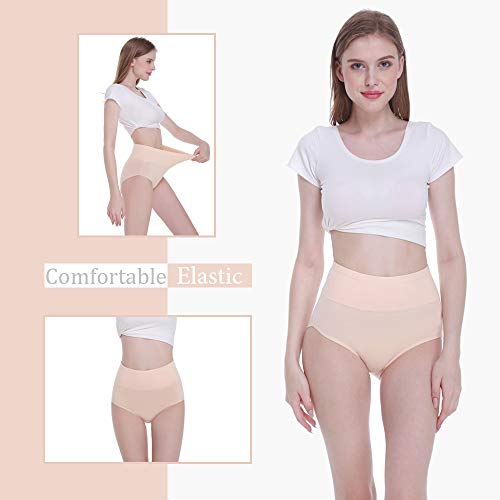 FALARY Bragas Mujer Cintura Alta Algodón 5 Piezas Beige (Piel) XL