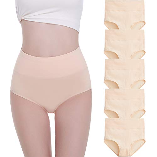 FALARY Bragas Mujer Cintura Alta Algodón 5 Piezas Beige (Piel) XL