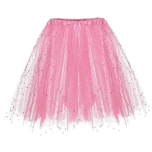 Falda de Tutu Mujer,SHOBDW Niños Princesa Pettiskirt Regalo de cumpleaños Sólido Paillette Elástico 3 Capas Fluffy Mini Falda Corta Adulto Rendimiento Traje Baile Falda(Rosado)