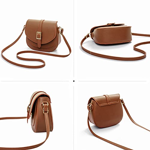 FANDARE Moda Bolso Bandolera Mujer Pequeño Bolsos de Hombro Cruzado de Cuero PU Bolso de Mano Crossbody Bag marrón