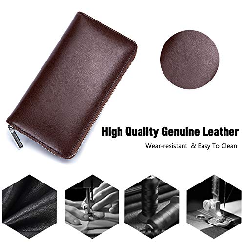 FANDARE Unisexo Billetera Cuero Cartera con RFID Hombre Mujer Wallet para Estilo Monedero Billetera de Cuero con 36 Ranuras para Tarjetas Bolsillo Crédito Tarjetas Ranuras para Tarjetas Crédito Marrón