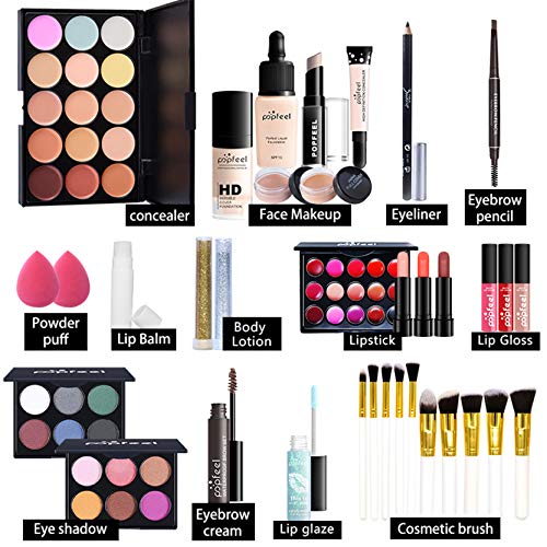 FantasyDay Juego de Maquillaje All in One Makeup Gift Set Incluye Corrector Camuflaje, Brillo de Labios, Brochas, Mascara, Sombra de Ojos, Delineador de Ojos, Lápiz de Cejas, Lápiz Labial #4