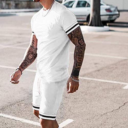 feftops Chándal para De Hombre Verano Ropa Casual Deportiva Camiseta+Shorts Chándales Color SóLido Traje Casual Cómodamente de Jogging Traje Deportivo