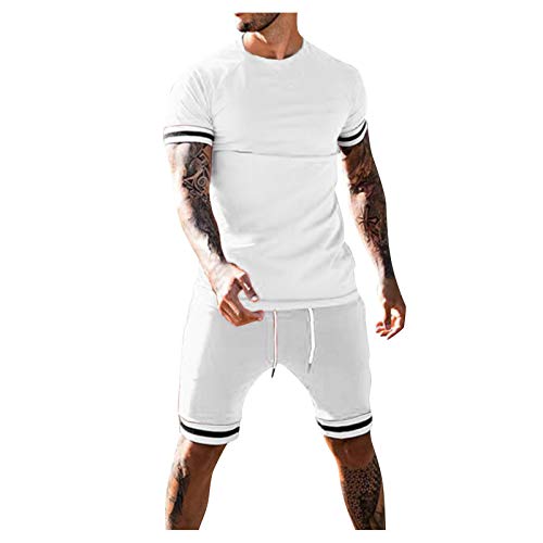 feftops Chándal para De Hombre Verano Ropa Casual Deportiva Camiseta+Shorts Chándales Color SóLido Traje Casual Cómodamente de Jogging Traje Deportivo