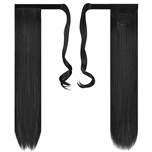 FESHFEN Cola de Caballo Extensiones Postizos de pelo fibras sintéticas de cabello pelo liso largo 60cm, 125g