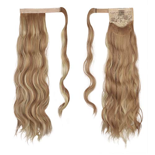 FESHFEN Coleta Postiza Rizada Pelo, 60 cm Largo Ondulado Wavy Ponytail Extension Cola de Caballo Extensiones Clip Postizos de Pelo Rizado para Mujeres Chica