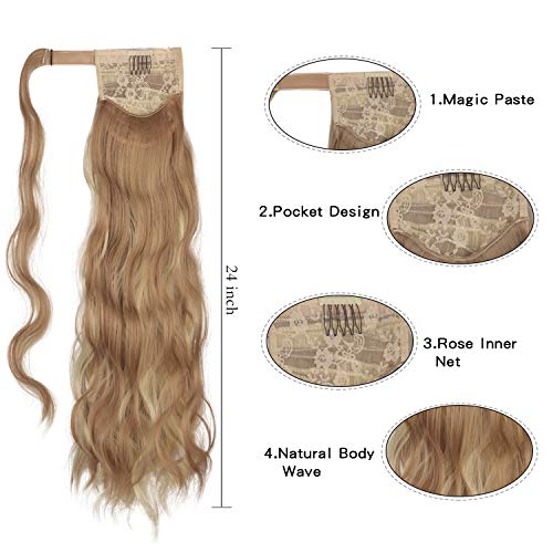 FESHFEN Coleta Postiza Rizada Pelo, 60 cm Largo Ondulado Wavy Ponytail Extension Cola de Caballo Extensiones Clip Postizos de Pelo Rizado para Mujeres Chica