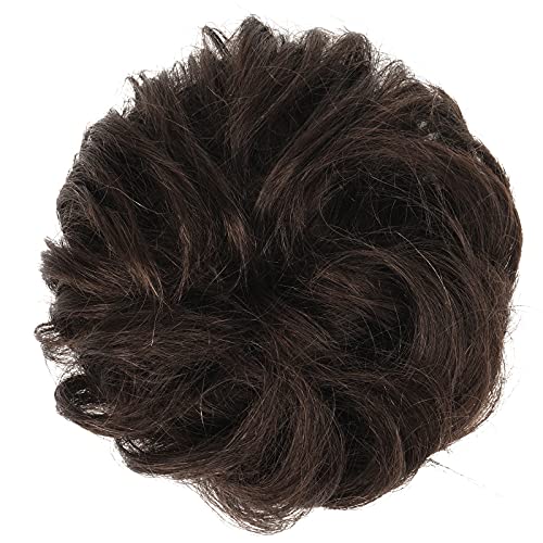 FESHFEN Moños Postizos de pelo Natural, 100% Cabello Real Extensiones de Cabello Postizos Voluminosos Moño Postizo Coletero Rizado Postizo Coleta Humano Postizos de pelo Mujeres Chicas, Marròn