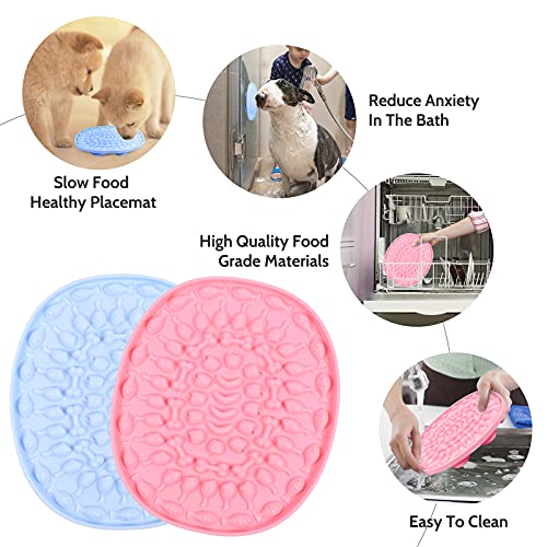 FGen 2 Piezas Almohadilla Lamer Mascotas, Alimentador Lento, Silicona Almohadilla Lamer, Almohadillas Lamer con Ventosa, Apto para el baño de Mascotas Entrenamiento de ase(Azul + Rosa)