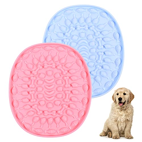 FGen 2 Piezas Almohadilla Lamer Mascotas, Alimentador Lento, Silicona Almohadilla Lamer, Almohadillas Lamer con Ventosa, Apto para el baño de Mascotas Entrenamiento de ase(Azul + Rosa)