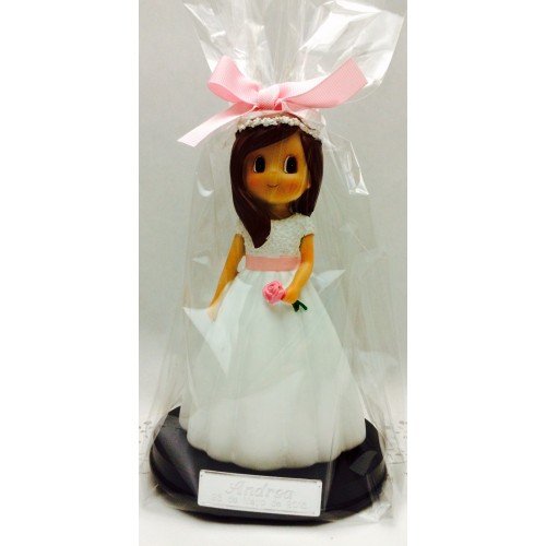 Figura comunión niña tarta GRABADA muñeca PERSONALIZADA figuras pastel con flor