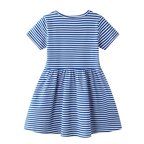 FILOWA Vestidos para Niña Arco Iris Estampados Azul Rayas Algodon Manga Corta Verano Casual Baratos Camiseta Vestidos Infantil 6-7 años, 7T