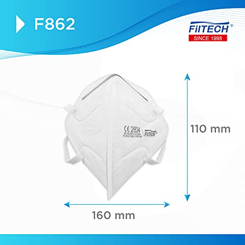 Filtech Mascarilla FFP2 | F862 | 50 Unidades | Certificado Europeo | CE 2834 | Homologadas | 5 capas de protección | >96% Filtración | NR Desechables