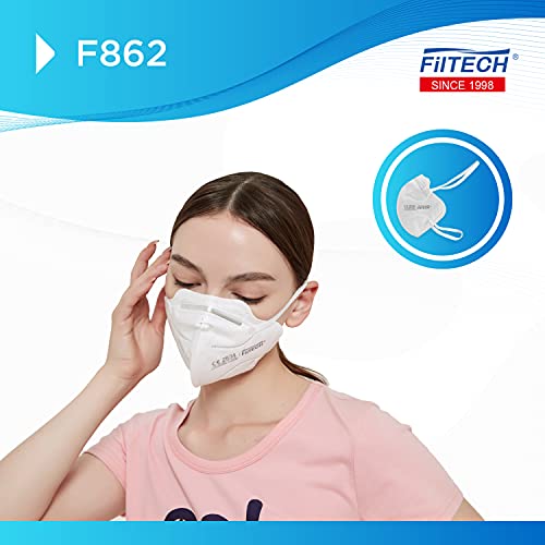 Filtech Mascarilla FFP2 | F862 | 50 Unidades | Certificado Europeo | CE 2834 | Homologadas | 5 capas de protección | >96% Filtración | NR Desechables