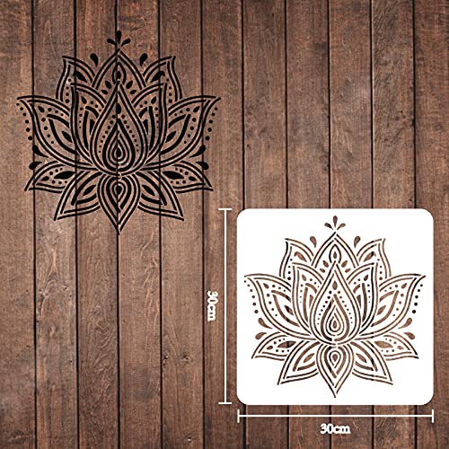 FINGERINSPIRE Plantillas de decoración de loto Mandala 30 x 30 cmPlástico Grandes Plantillas de dibujo de loto Plaza Reutilizables Plantillas para pintar en madera, piso, pared y azulejos