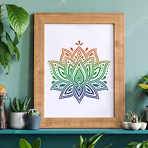 FINGERINSPIRE Plantillas de decoración de loto Mandala 30 x 30 cmPlástico Grandes Plantillas de dibujo de loto Plaza Reutilizables Plantillas para pintar en madera, piso, pared y azulejos