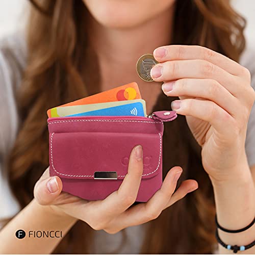 FIONCCI Monedero Mujer Piel Auténtica con Cremallera y Bolsa de Regalo (fucsia)