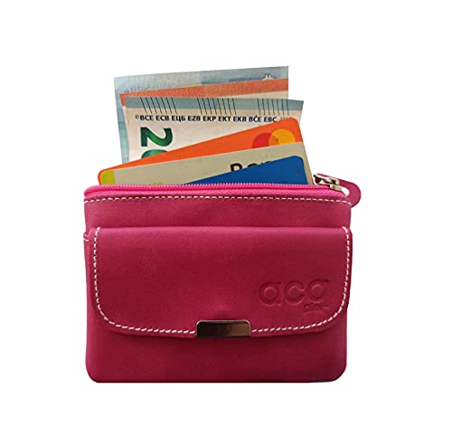 FIONCCI Monedero Mujer Piel Auténtica con Cremallera y Bolsa de Regalo (fucsia)